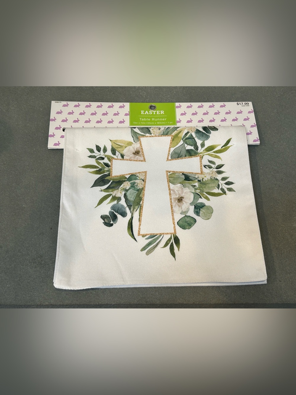 Easter Floral Cross Table Runner - White and Green